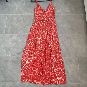 Patrons of Peace Coral Red and Cream Floral Maxi Dress